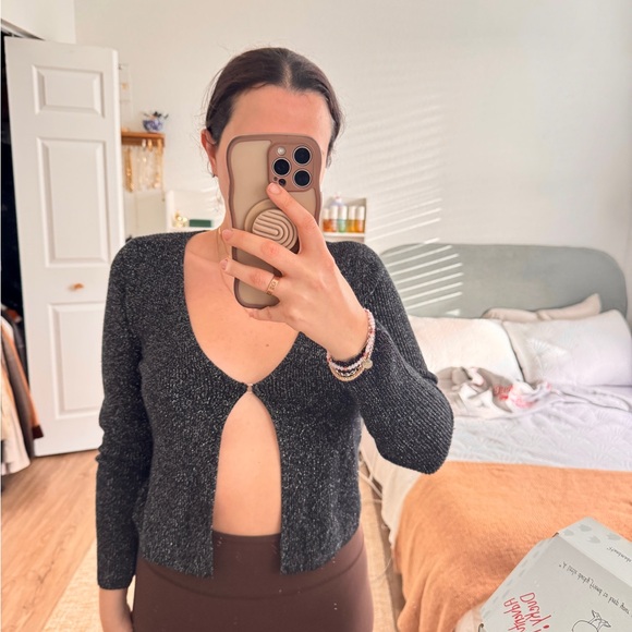 Abercrombie Black Glitter Open-Front Cardigan- Size Medium - Picture 2 of 10